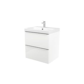 Meuble vasque suspendu blanc brillant l.60 cm Imandra + plan vasque blanc résine Mila, GoodHome