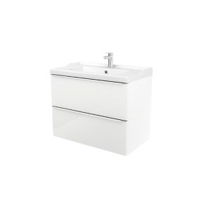Meuble vasque suspendu blanc brillant l.80 cm Imandra + plan vasque blanc céramique Lana, GoodHome