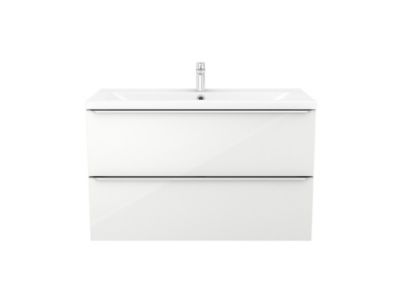 Meuble vasque suspendu blanc brillant l.80 cm Imandra + plan vasque blanc céramique Nira, GoodHome