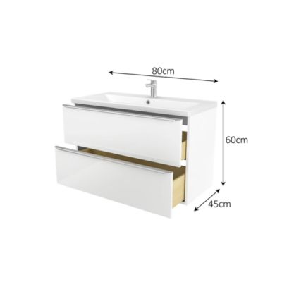 Meuble vasque suspendu blanc brillant l.80 cm Imandra + plan vasque blanc céramique Nira, GoodHome