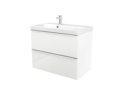 Meuble vasque suspendu blanc brillant l.80 cm Imandra + plan vasque blanc résine Mila, GoodHome