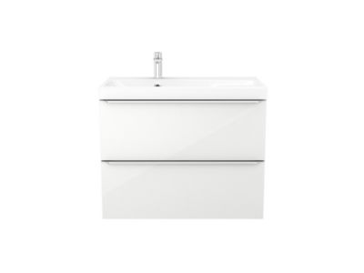 Meuble vasque suspendu blanc brillant l.80 cm Imandra + plan vasque blanc résine Mila, GoodHome