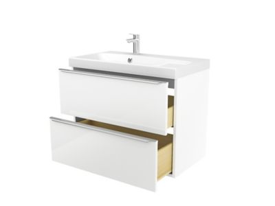 Meuble vasque suspendu blanc brillant l.80 cm Imandra + plan vasque blanc résine Mila, GoodHome