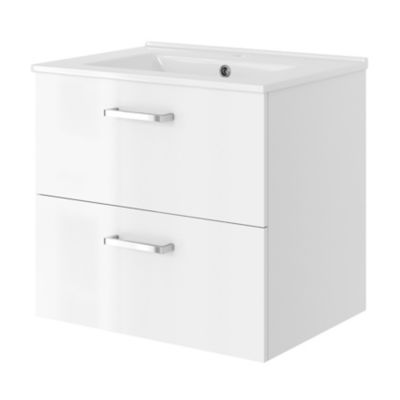 Meuble vasque suspendu blanc l.60 cm + plan vasque en céramique, Opah