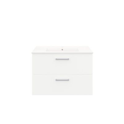 Meuble vasque suspendu blanc l.80 cm + plan vasque blanc en céramique, Opah