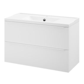 Meuble vasque suspendu blanc mat l.100 cm Imandra + plan vasque blanc céramique Lana blanc, GoodHome