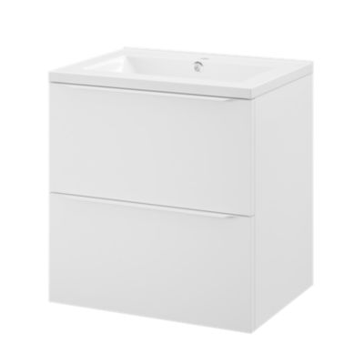 Meuble vasque suspendu blanc mat l.60 cm Imandra + plan vasque blanc céramique Nira, GoodHome