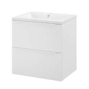 Meuble vasque suspendu blanc mat l.60 cm Imandra + plan vasque blanc céramique Nira, GoodHome