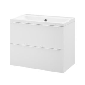 Meuble vasque suspendu blanc mat l.80 cm Imandra + plan vasque blanc céramique Lana, GoodHome