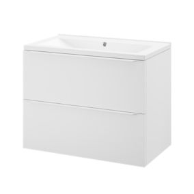 Meuble vasque suspendu blanc mat l.80 cm Imandra + plan vasque blanc céramique Nira, GoodHome