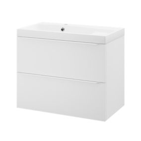 Meuble vasque suspendu blanc mat l.80 cm Imandra + plan vasque blanc résine Mila, GoodHome