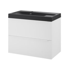 Meuble vasque suspendu blanc mat l.80 cm Imandra + plan vasque noir résine Mila, GoodHome