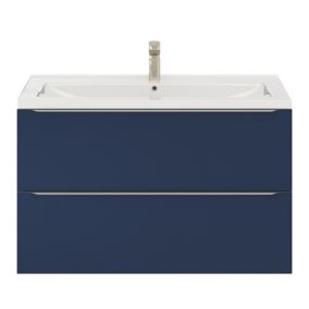 Meuble vasque suspendu bleu nuit mat l.100 cm Imandra + plan vasque blanc céramique Nira, GoodHome