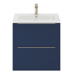 Meuble vasque suspendu bleu nuit mat l.60 cm Imandra + plan vasque blanc céramique Nira, GoodHome