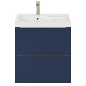 Meuble vasque suspendu bleu nuit mat l.60 cm Imandra + plan vasque blanc résine Mila, GoodHome