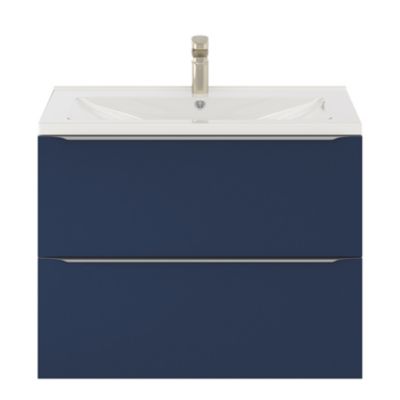 Meuble vasque suspendu bleu nuit mat l.80 cm Imandra + plan vasque blanc céramique Nira, GoodHome