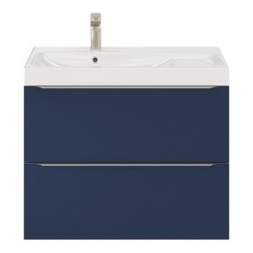 Meuble vasque suspendu bleu nuit mat l.80 cm Imandra + plan vasque blanc résine Mila, GoodHome
