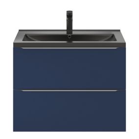 Meuble vasque suspendu bleu nuit mat l.80 cm Imandra + plan vasque noir céramique Nira, GoodHome