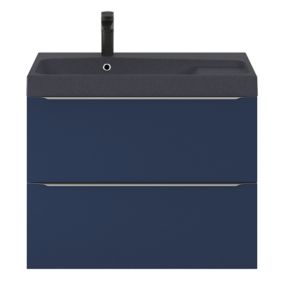 Meuble vasque suspendu bleu nuit mat l.80 cm Imandra + plan vasque noir résine Mila, GoodHome