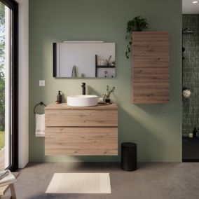 Meuble vasque suspendu effet chêne artisan l.90 cm + plan de toilette, Calao
