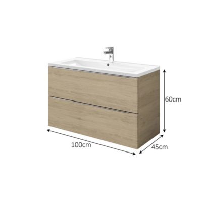 Meuble vasque suspendu effet chêne l.100 cm Imandra + plan vasque blanc céramique Nira, GoodHome