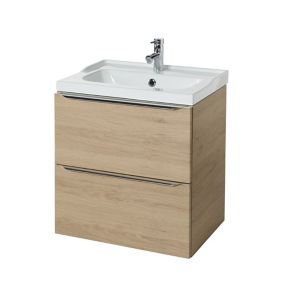 Meuble vasque suspendu effet chêne l.60 cm Imandra + plan vasque blanc céramique Lana, GoodHome