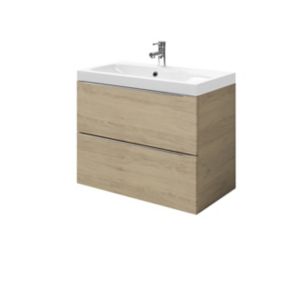Meuble vasque suspendu effet chêne l.80 cm Imandra + plan vasque blanc résine Mila, GoodHome