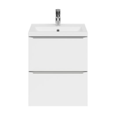 Meuble vasque suspendu faible profondeur blanc brillant l.50 cm Imandra + plan vasque blanc céramique Nira, GoodHome
