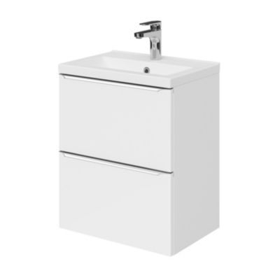 Meuble vasque suspendu faible profondeur blanc brillant l.50 cm Imandra + plan vasque blanc céramique Nira, GoodHome