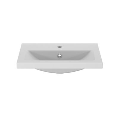 Meuble vasque suspendu faible profondeur blanc brillant l.50 cm Imandra + plan vasque blanc céramique Nira, GoodHome