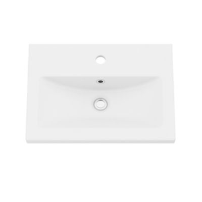 Meuble vasque suspendu faible profondeur blanc brillant l.50 cm Imandra + plan vasque blanc céramique Nira, GoodHome