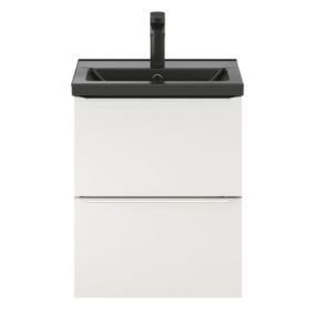 Meuble vasque suspendu faible profondeur blanc brillant l.50 cm Imandra + plan vasque noir céramique Nira, GoodHome