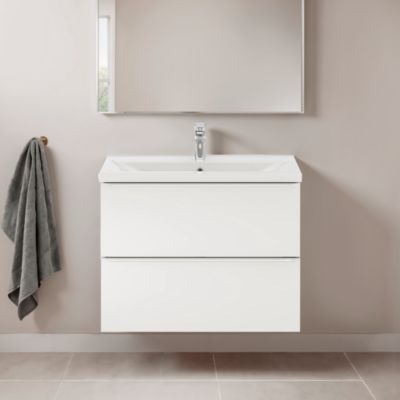 Meuble vasque suspendu faible profondeur blanc brillant l.80 cm Imandra + plan vasque blanc céramique Nira, GoodHome