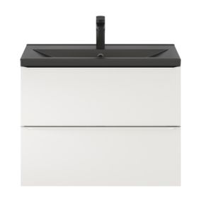Meuble vasque suspendu faible profondeur blanc brillant l.80 cm Imandra + plan vasque noir céramique Nira, GoodHome