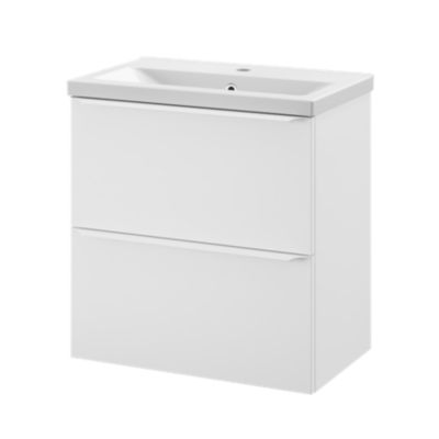 Meuble vasque suspendu faible profondeur blanc mat l.60 cm Imandra + plan vasque blanc Nira, GoodHome