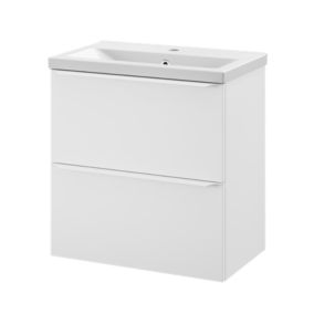 Meuble vasque suspendu faible profondeur blanc mat l.60 cm Imandra + plan vasque blanc Nira, GoodHome
