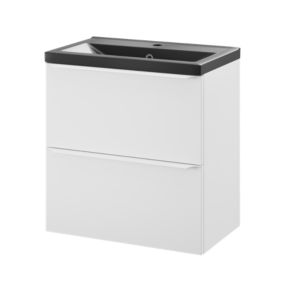 Meuble vasque suspendu faible profondeur blanc mat l.60 cm Imandra + plan vasque noir céramique Nira, GoodHome