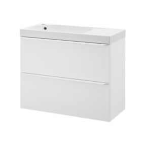 Meuble vasque suspendu faible profondeur blanc mat l.80 cm Imandra + plan vasque blanc Maza, GoodHome