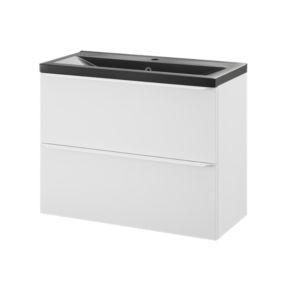 Meuble vasque suspendu faible profondeur blanc mat l.80 cm Imandra + plan vasque noir céramique Nira, GoodHome