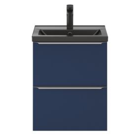 Meuble vasque suspendu faible profondeur bleu nuit mat l.50 cm Imandra + plan vasque noir céramique Nira, GoodHome