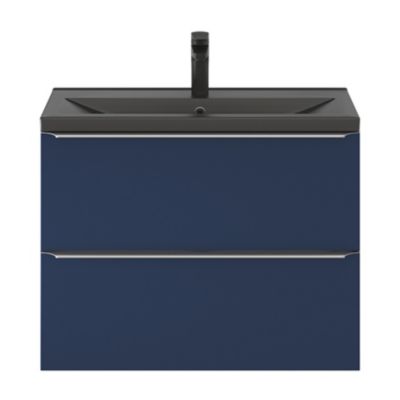Meuble vasque suspendu faible profondeur bleu nuit mat l.80 cm Imandra + plan vasque noir céramique Nira, GoodHome