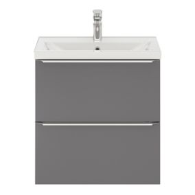 Meuble vasque suspendu faible profondeur gris brillant l.60 cm Imandra + plan vasque blanc céramique Nira, GoodHome
