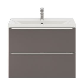 Meuble vasque suspendu faible profondeur gris taupe brillant l.80 cm Imandra + plan vasque blanc céramique Nira, GoodHome