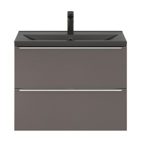 Meuble vasque suspendu faible profondeur gris taupe brillant l.80 cm Imandra + plan vasque noir céramique Nira, GoodHome