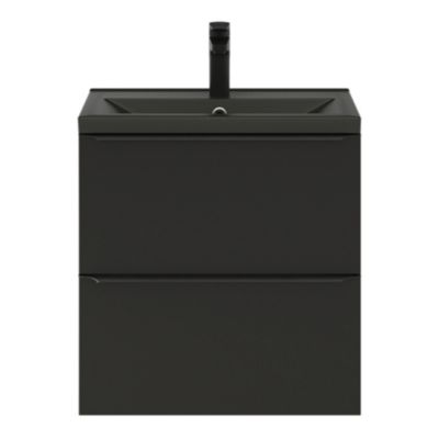 Meuble vasque suspendu faible profondeur noir mat l.60 cm Imandra + plan vasque noir céramique Nira, GoodHome