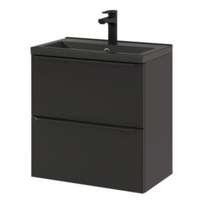 Meuble vasque suspendu faible profondeur noir mat l.60 cm Imandra + plan vasque noir céramique Nira, GoodHome