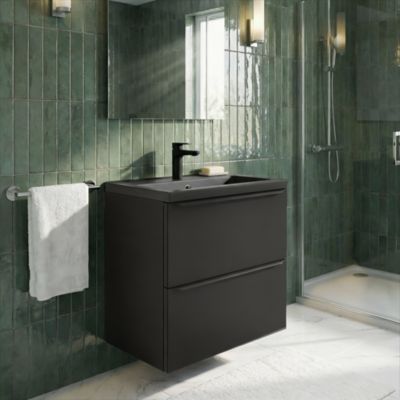 Meuble vasque suspendu faible profondeur noir mat l.60 cm Imandra + plan vasque noir céramique Nira, GoodHome