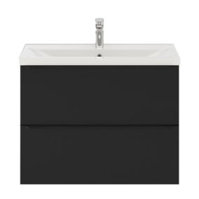 Meuble vasque suspendu faible profondeur noir mat l.80 cm Imandra + plan vasque blanc céramique Nira, GoodHome