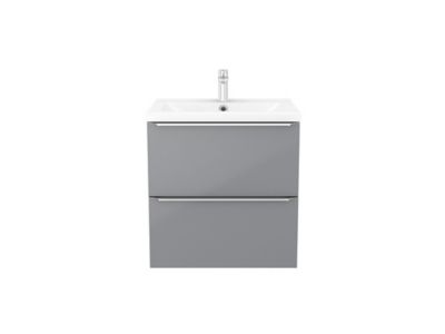 Meuble vasque suspendu gris brillant l.60 cm Imandra + plan vasque blanc céramique Nira, GoodHome