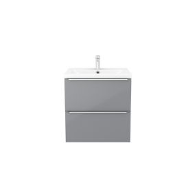 Meuble vasque suspendu gris brillant l.60 cm Imandra + plan vasque blanc céramique Nira, GoodHome